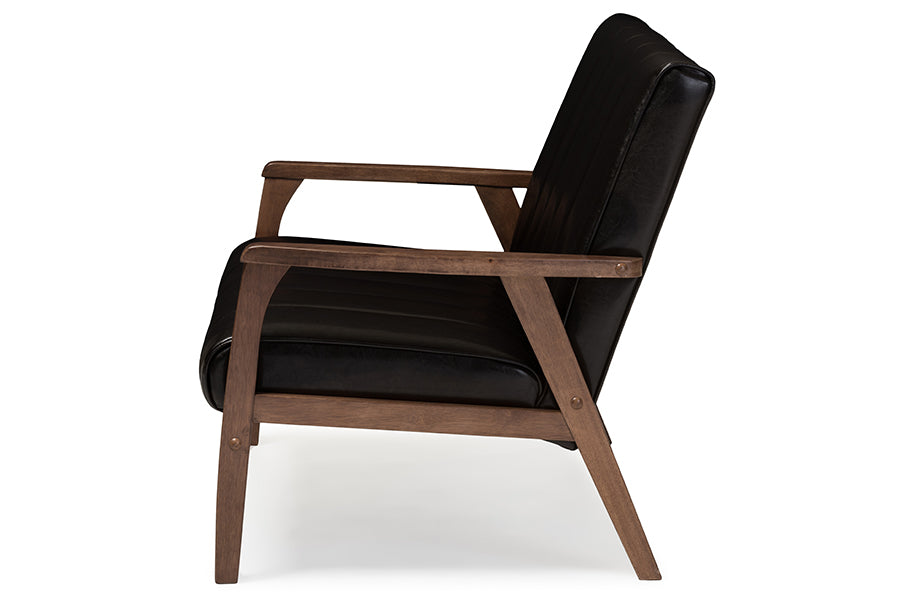 Baxton Studio Nikko Mid-century Modern Scandinavian Style Dark Brown Faux Leather Wooden 2-Seater Loveseat