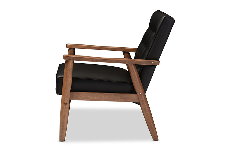 Baxton Studio Sorrento Mid-century Retro Modern Black Faux Leather Upholstered Wooden Lounge Chair
