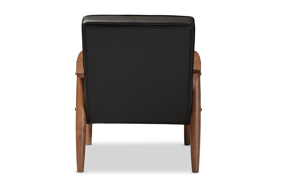 Baxton Studio Sorrento Mid-century Retro Modern Black Faux Leather Upholstered Wooden Lounge Chair