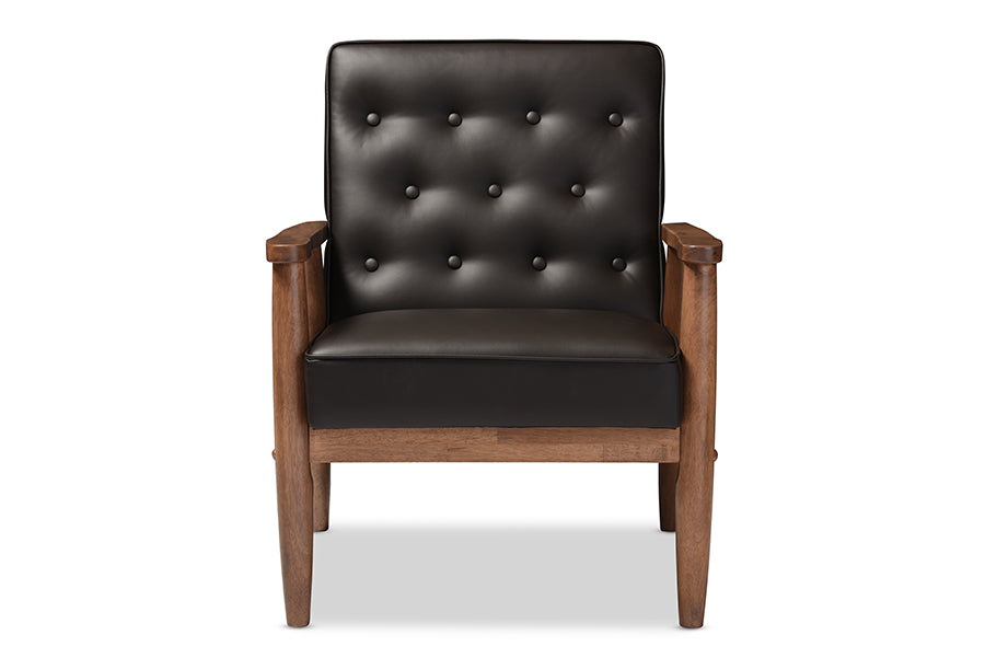 Baxton Studio Sorrento Mid-century Retro Modern Brown Faux Leather Upholstered Wooden Lounge Chair