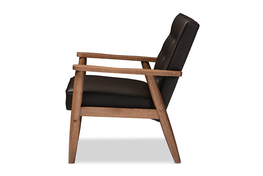 Baxton Studio Sorrento Mid-century Retro Modern Brown Faux Leather Upholstered Wooden Lounge Chair