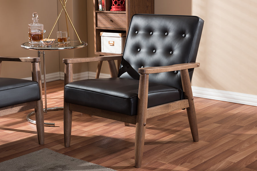 Baxton Studio Sorrento Mid-century Retro Modern Brown Faux Leather Upholstered Wooden Lounge Chair
