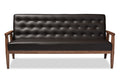 Baxton Studio Sorrento Mid-century Retro Modern Brown Faux Leather Upholstered Wooden 3-seater Sofa
