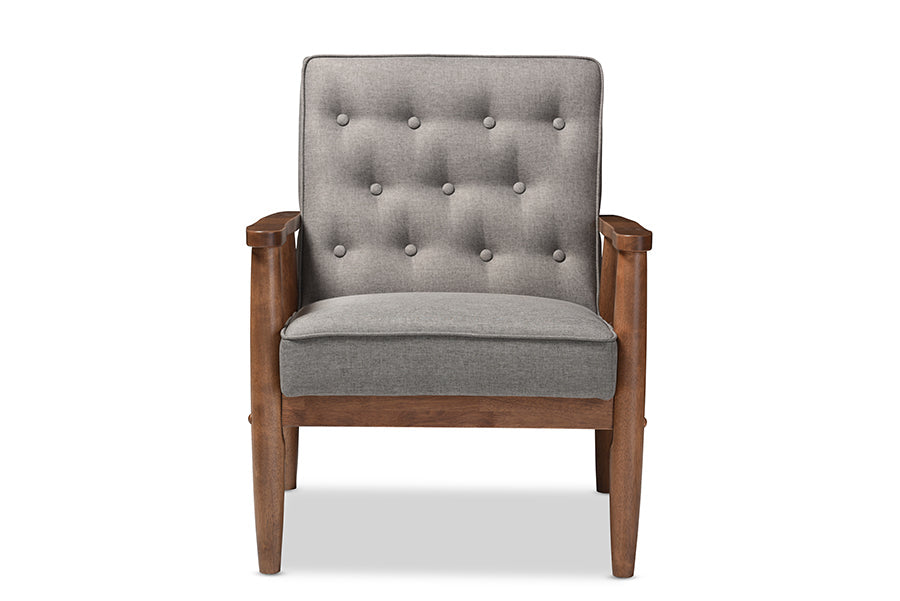 Baxton Studio Sorrento Mid-century Retro Modern Grey Fabric Upholstered Wooden Lounge Chair