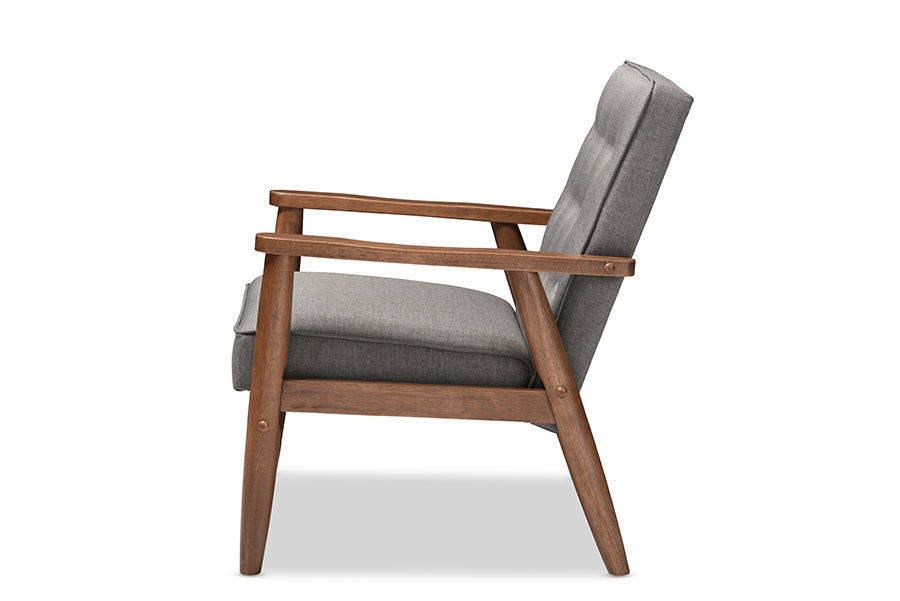 Baxton Studio Sorrento Mid-century Retro Modern Grey Fabric Upholstered Wooden Lounge Chair