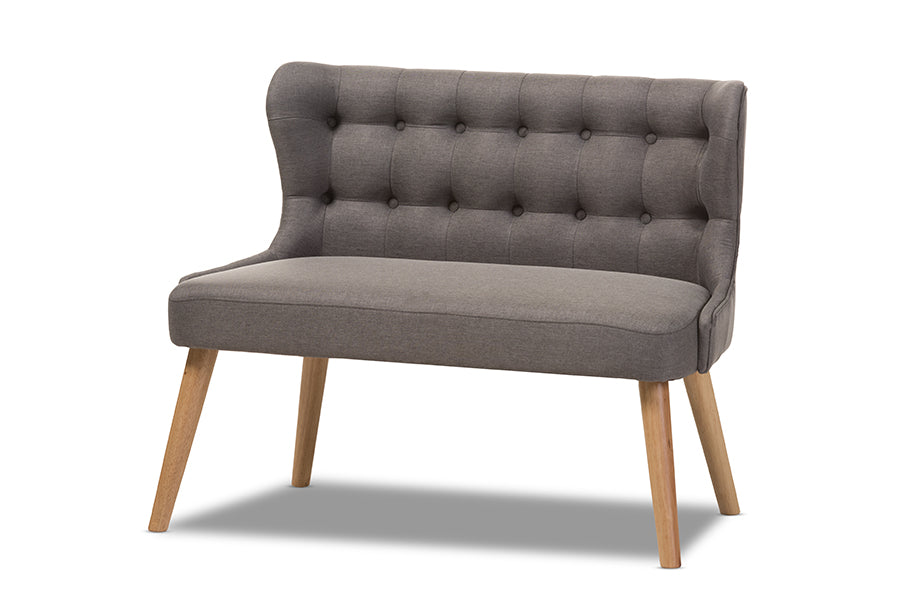 Baxton Studio Melody Mid-Century Modern Grey Fabric and Natural Wood Finishing 2-Seater Settee Bench