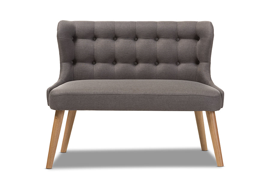 Baxton Studio Melody Mid-Century Modern Grey Fabric and Natural Wood Finishing 2-Seater Settee Bench