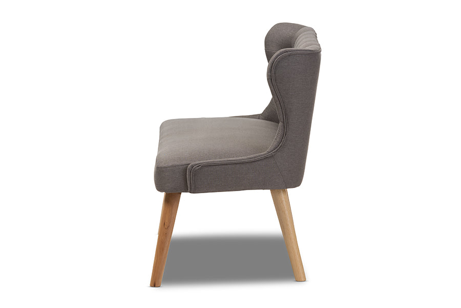 Baxton Studio Melody Mid-Century Modern Grey Fabric and Natural Wood Finishing 2-Seater Settee Bench