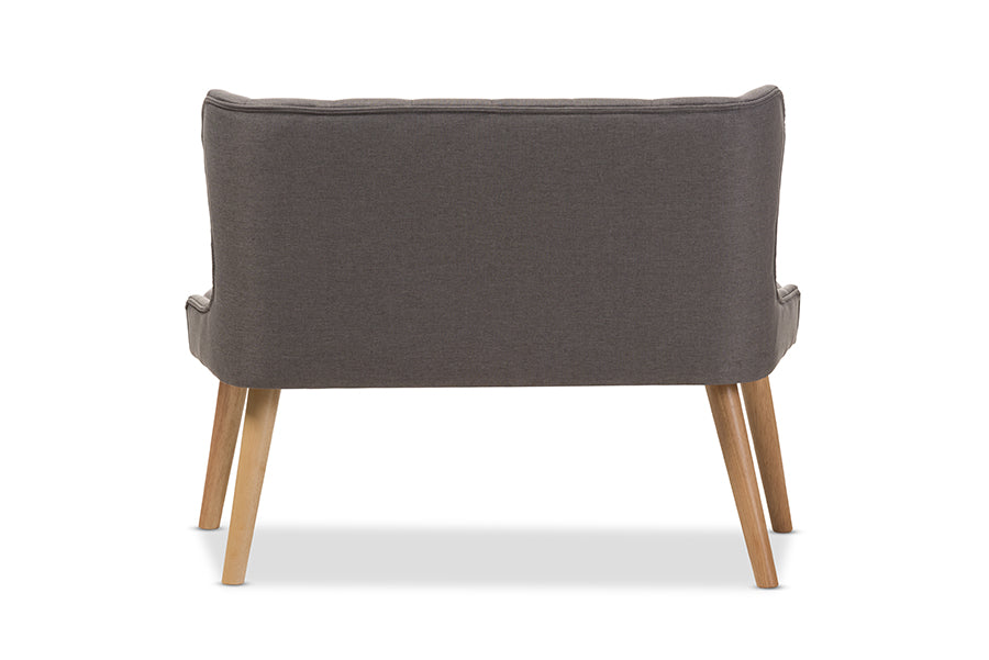 Baxton Studio Melody Mid-Century Modern Grey Fabric and Natural Wood Finishing 2-Seater Settee Bench