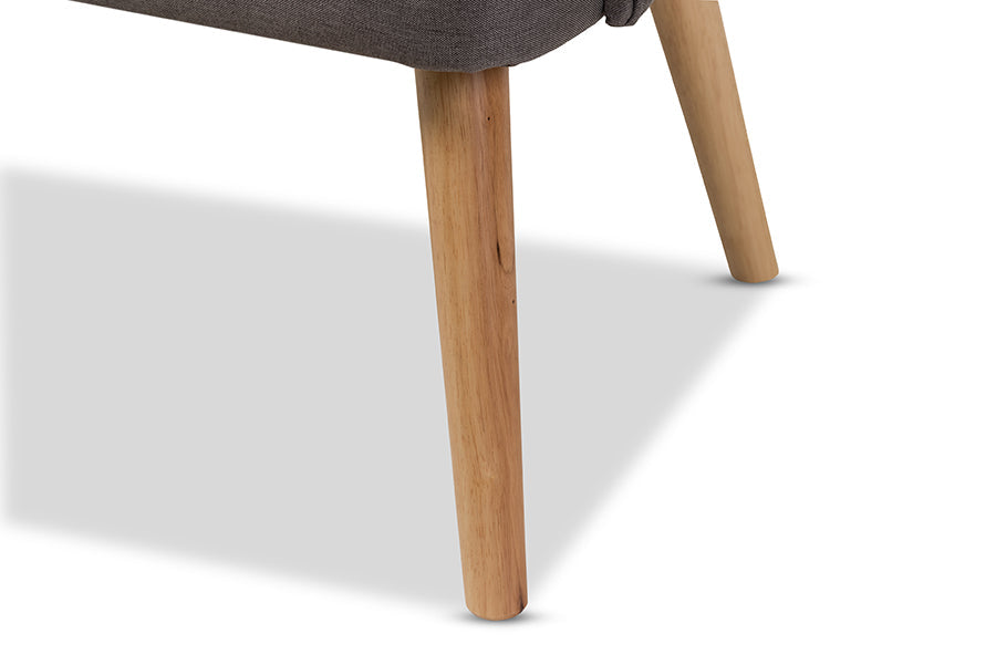 Baxton Studio Melody Mid-Century Modern Grey Fabric and Natural Wood Finishing 2-Seater Settee Bench