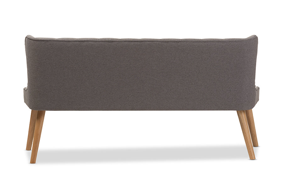 Baxton Studio Melody Mid-Century Modern Grey Fabric and Natural Wood Finishing 3-Seater Settee Bench