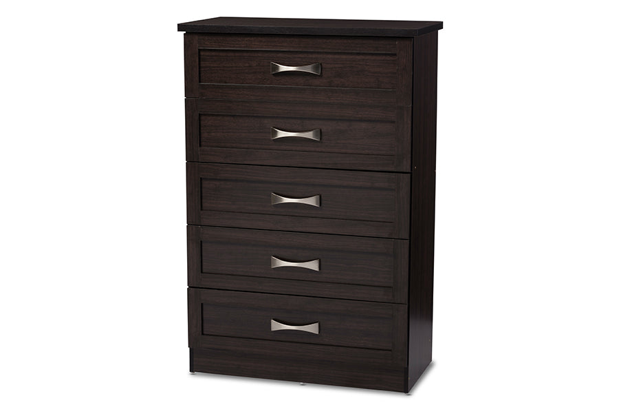 Baxton Studio Colburn Modern and Contemporary 5-Drawer Dark Brown Finish Wood Tallboy Storage Chest