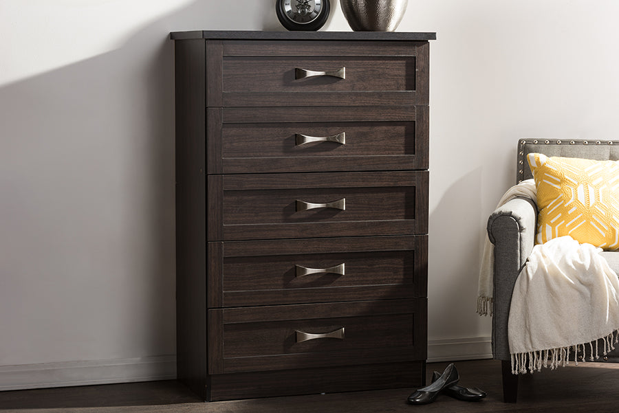 Baxton Studio Colburn Modern and Contemporary 5-Drawer Dark Brown Finish Wood Tallboy Storage Chest