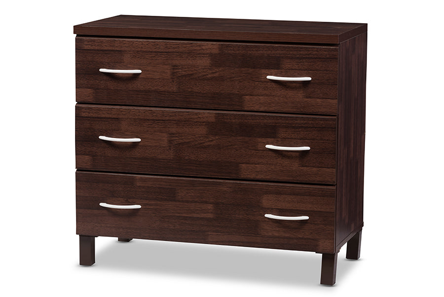 Baxton Studio Maison Modern and Contemporary Oak Brown Finish Wood 3-Drawer Storage Chest