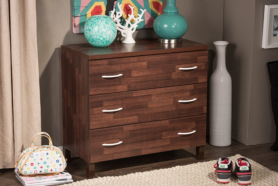 Baxton Studio Maison Modern and Contemporary Oak Brown Finish Wood 3-Drawer Storage Chest