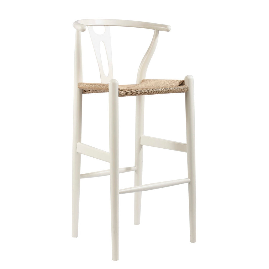 Baxton Studio Mid-Century Modern Wishbone Stool - White Wood Y Stool