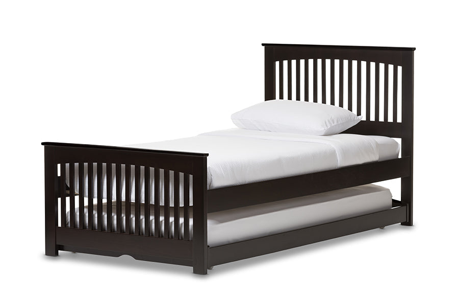 Baxton Studio Hevea Twin Size Dark Brown Solid Wood Platform Bed with Guest Trundle Bed