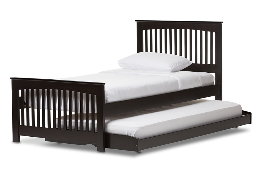 Baxton Studio Hevea Twin Size Dark Brown Solid Wood Platform Bed with Guest Trundle Bed