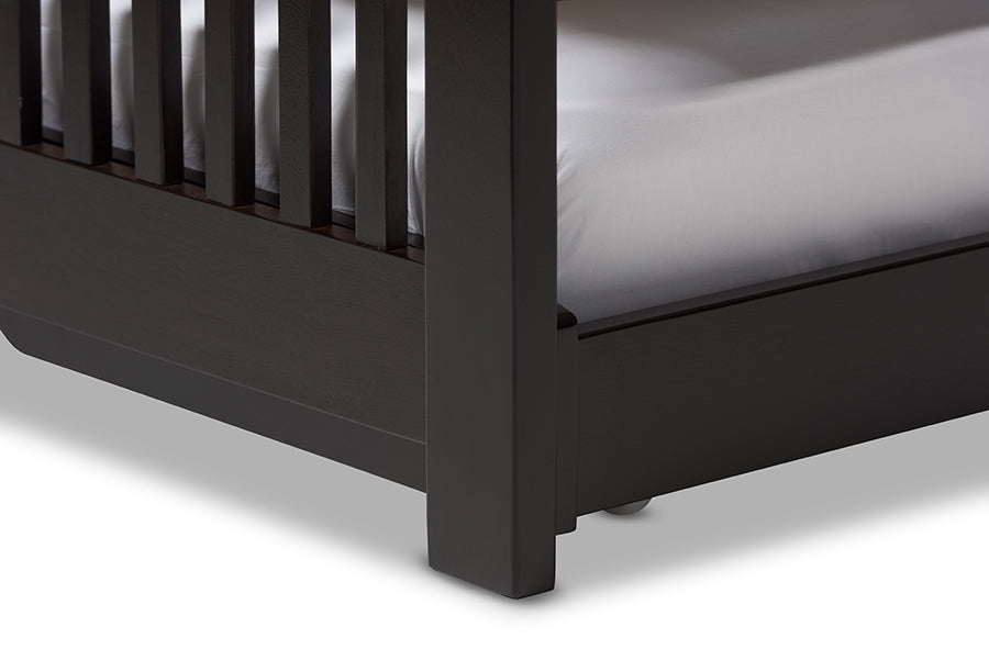 Baxton Studio Hevea Twin Size Dark Brown Solid Wood Platform Bed with Guest Trundle Bed