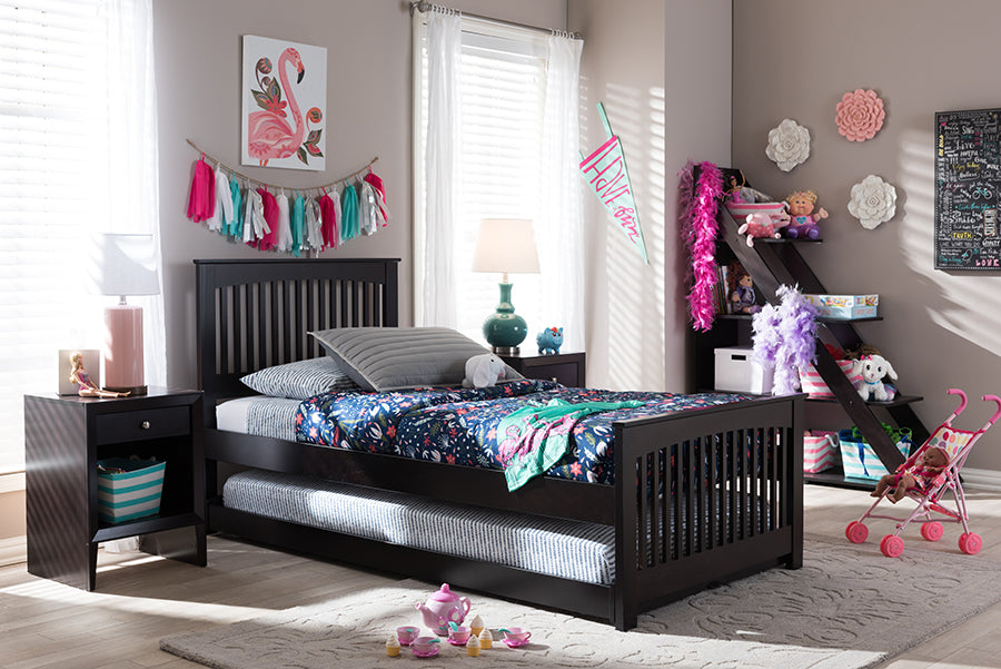 Baxton Studio Hevea Twin Size Dark Brown Solid Wood Platform Bed with Guest Trundle Bed