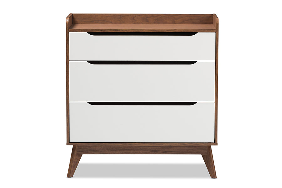 Baxton Studio Brighton Mid-Century Modern White and Walnut Wood 3-Drawer Storage Chest