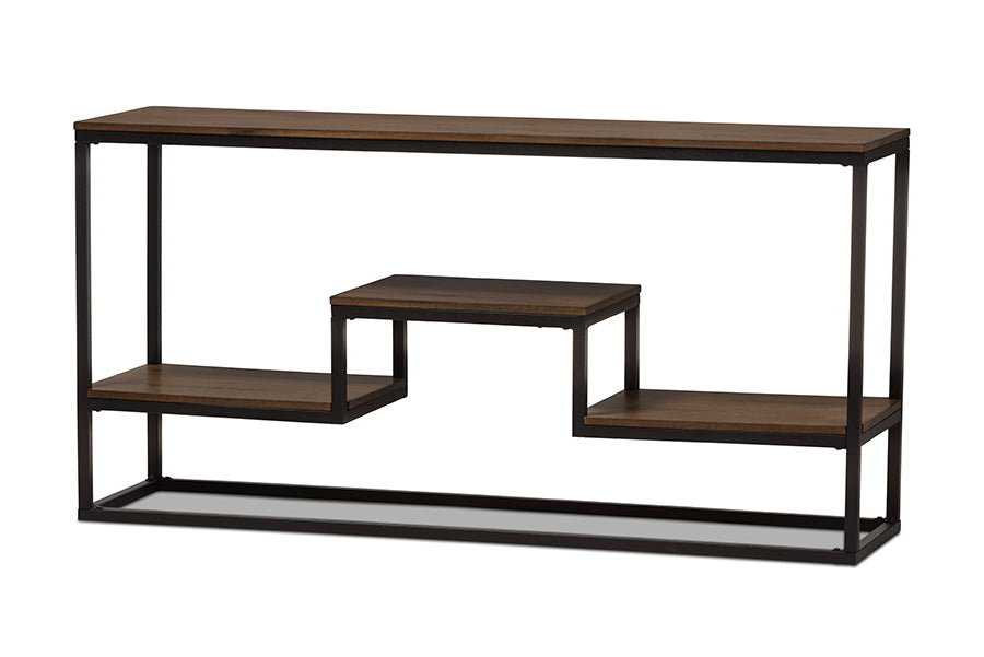 Baxton Studio Doreen Rustic Industrial Style Antique Black Textured Finished Metal Distressed Wood Console Table