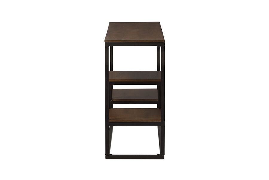Baxton Studio Doreen Rustic Industrial Style Antique Black Textured Finished Metal Distressed Wood Console Table