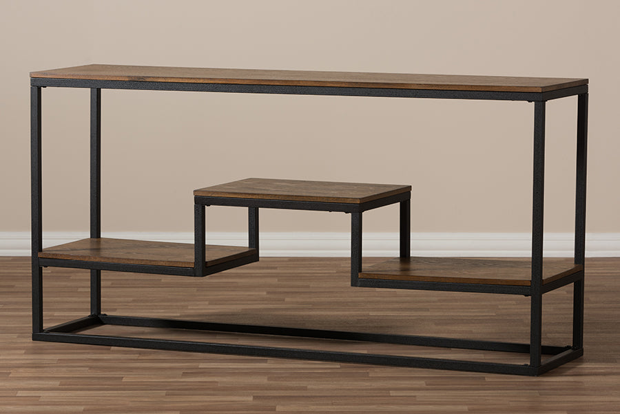 Baxton Studio Doreen Rustic Industrial Style Antique Black Textured Finished Metal Distressed Wood Console Table