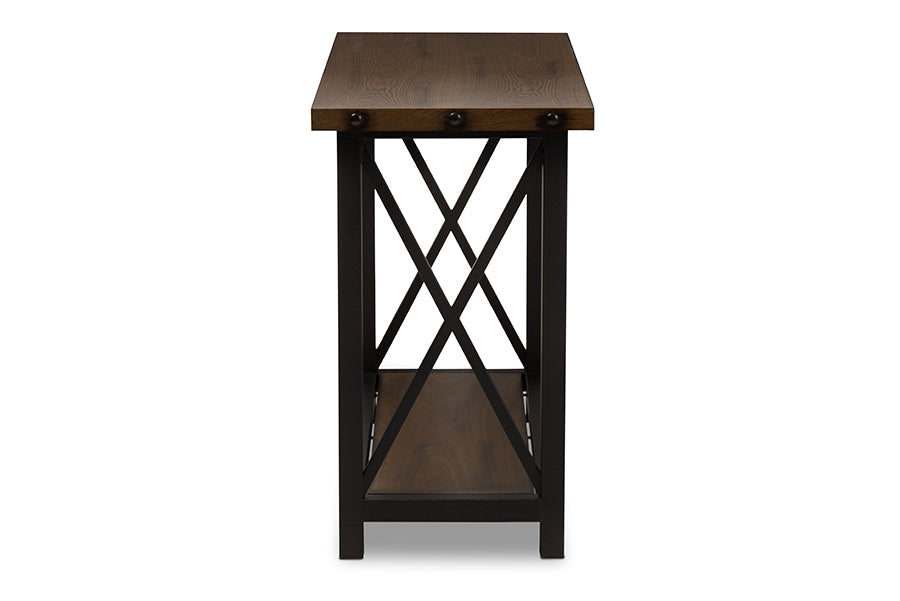 Baxton Studio Herzen Rustic Industrial Style Antique Black Textured Finished Metal Distressed Wood Occasional Console Table