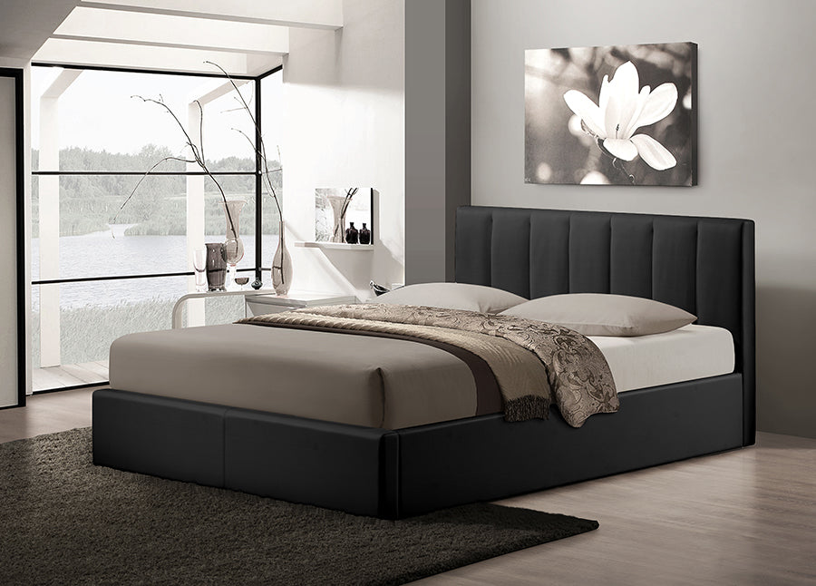 Baxton Studio Templemore Black Leather Contemporary Queen-Size Bed