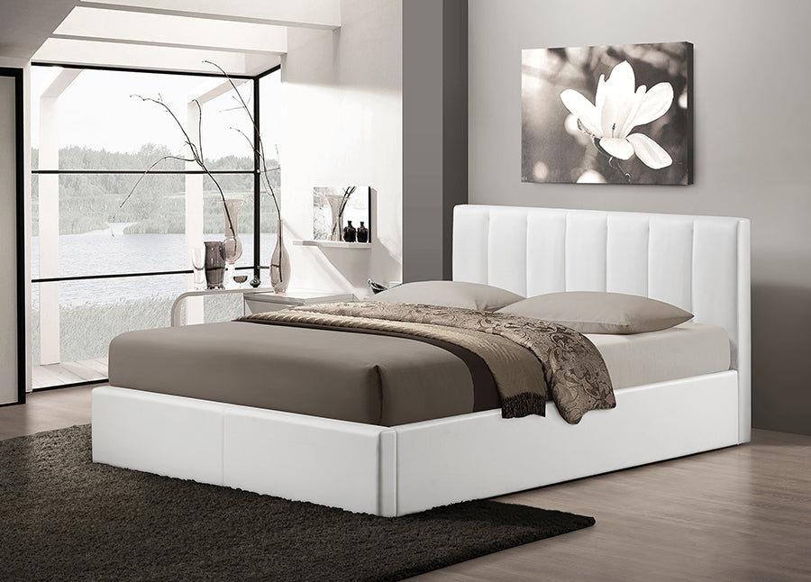Baxton Studio Templemore White Leather Contemporary Queen-Size Bed