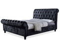 Baxton Studio Castello Black Velvet Upholstered Faux Crystal-Buttoned Sleigh Queen Platform Bed