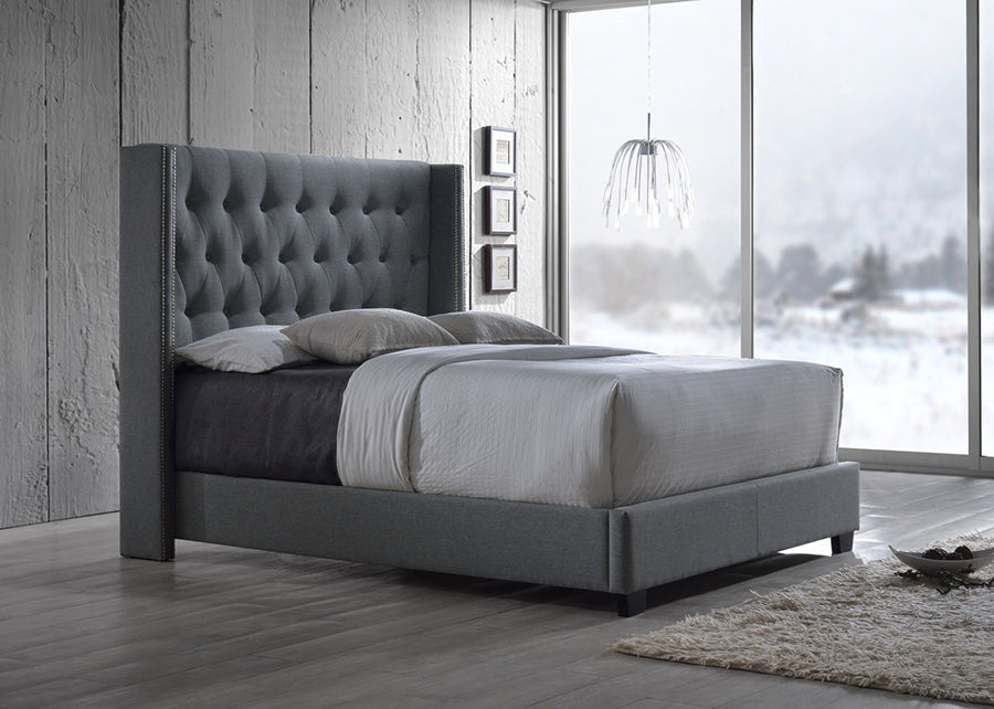 Baxton Studio Katherine Contemporary Grey Fabric Nail head Trim King Size Wingback Bed