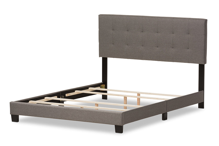 Baxton Studio Brookfield Modern and Contemporary Grey Fabric Upholstered Grid-tufting King Size Bed