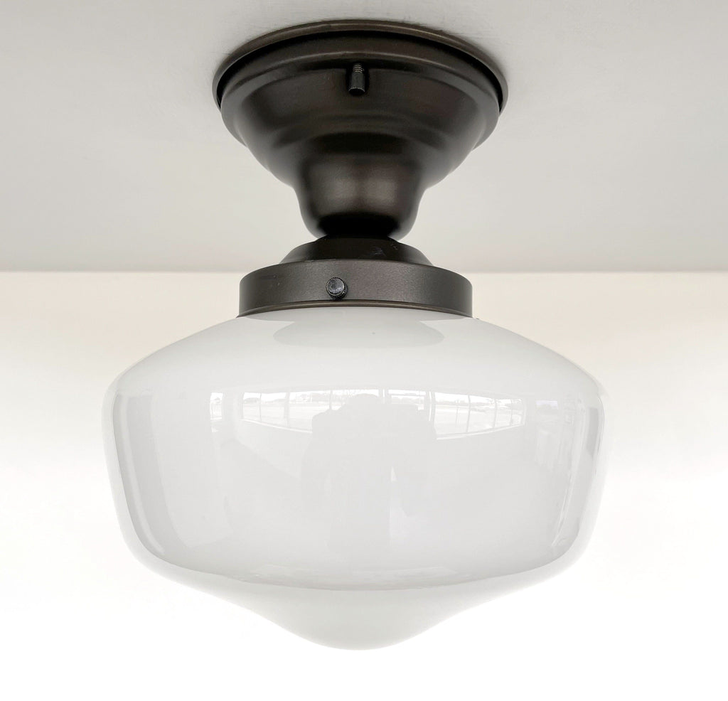 Modern Milk Glass Schoolhouse Ceiling Light | 8"
