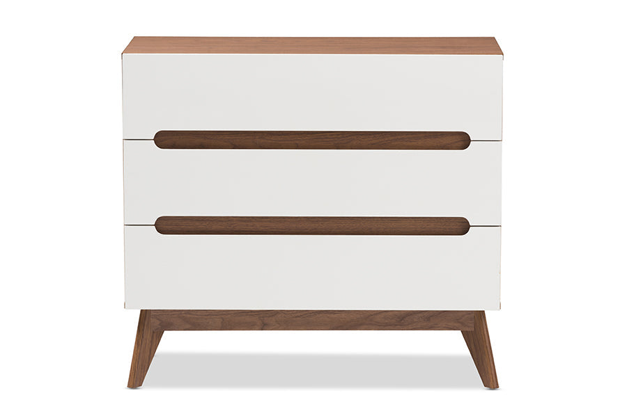 Baxton Studio Calypso Mid-Century Modern White and Walnut Wood 3-Drawer Storage Chest