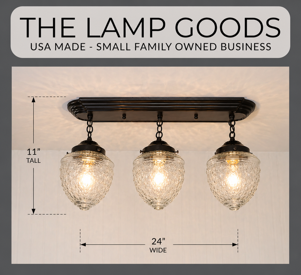 Antique Glass Ceiling Light Rectangular Chain Trio