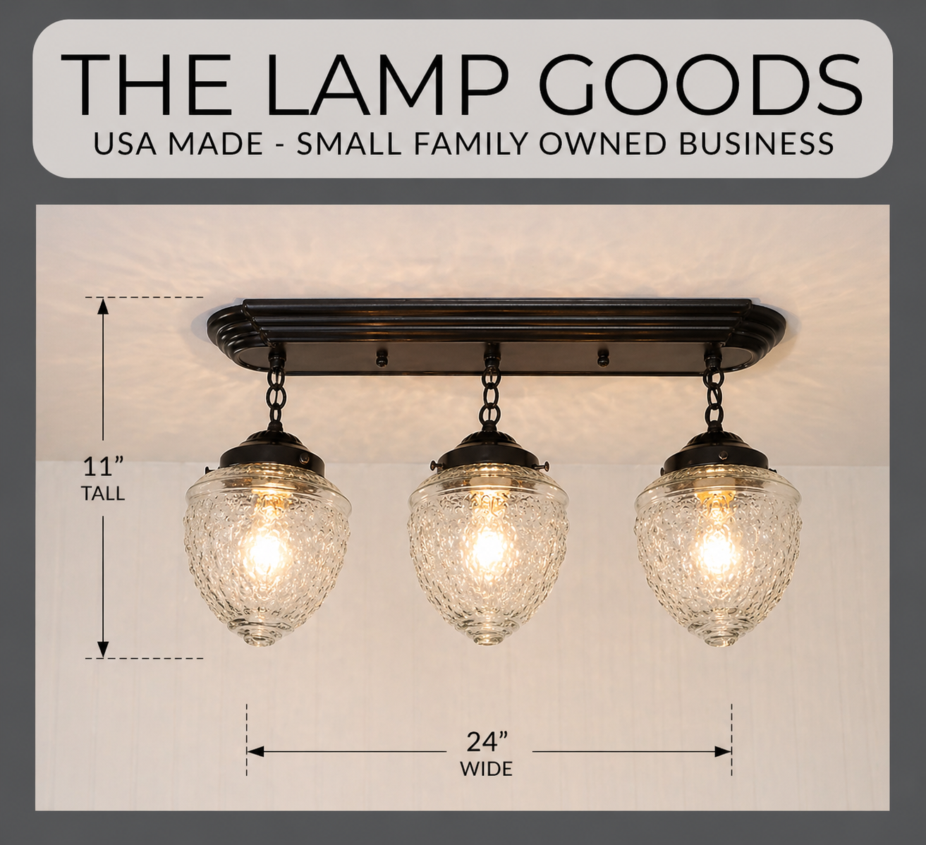 Antique Glass Ceiling Light Rectangular Chain Trio