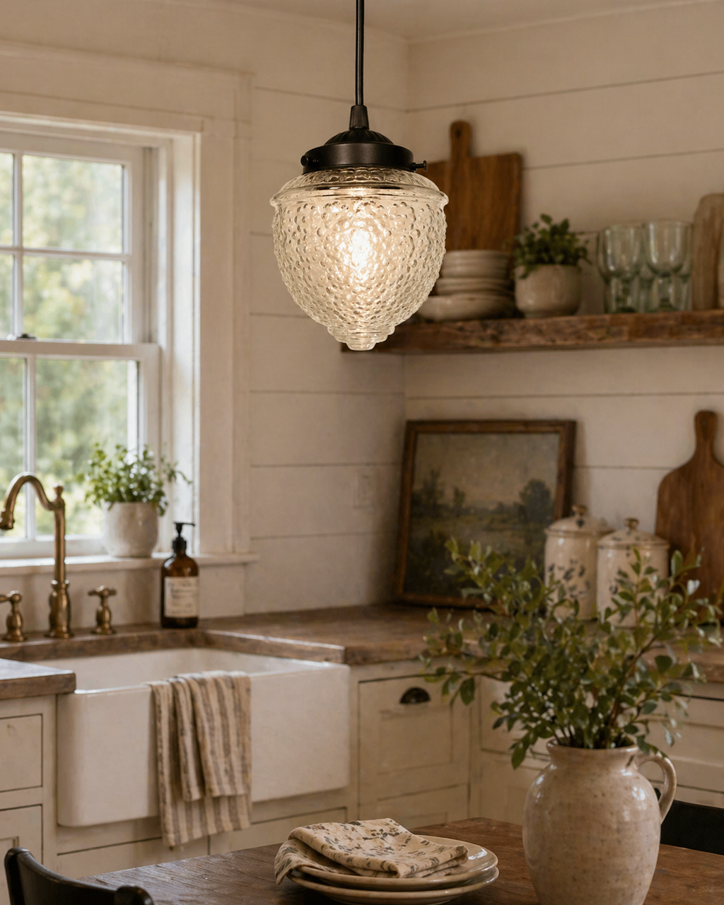 Antique Acorn Clear Glass Pendant Light | 5"