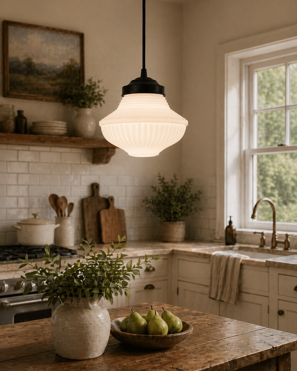 Vintage Traditional Milk Glass Pendant Light | 8.25"