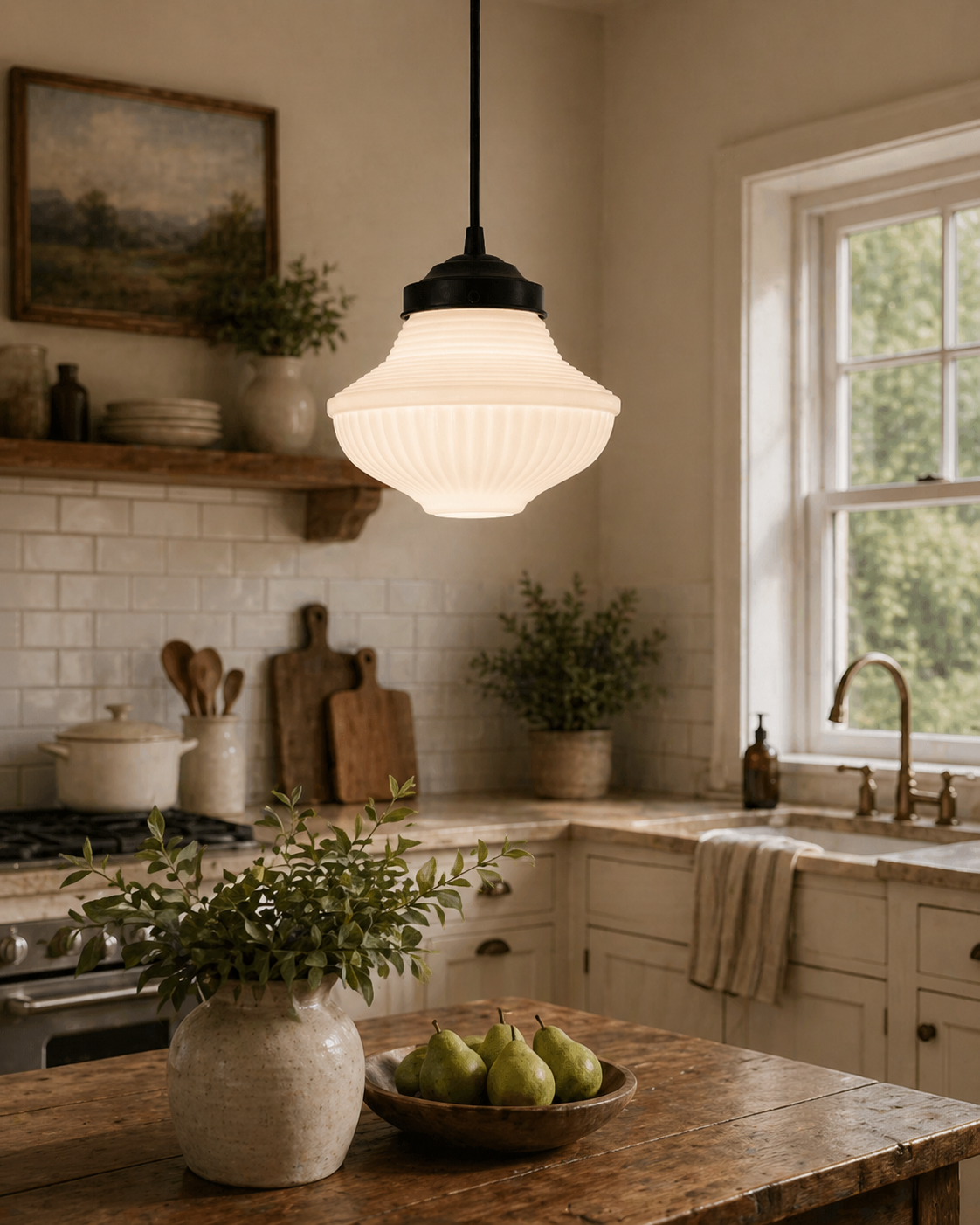 Vintage Traditional Milk Glass Pendant Light | 8.25"