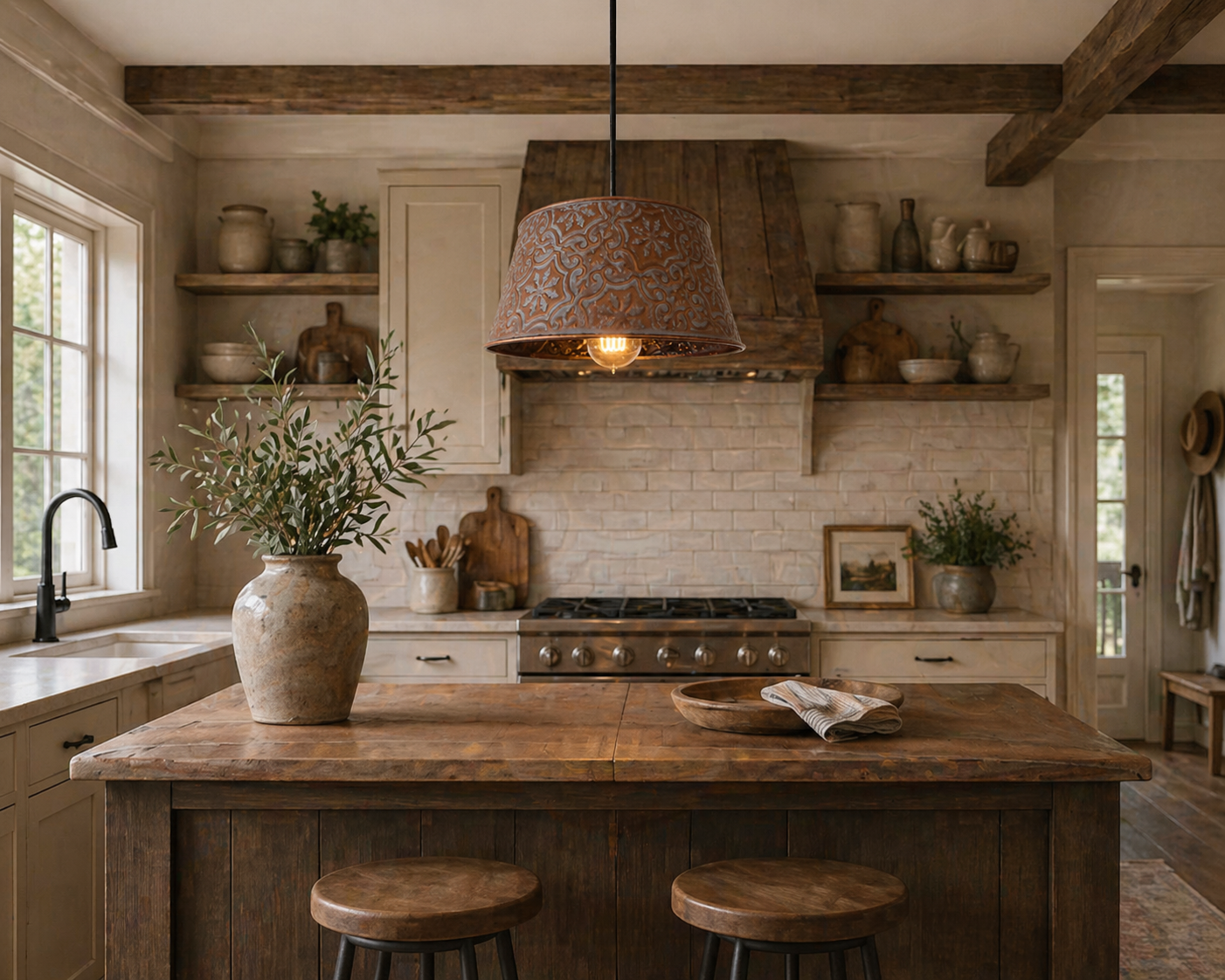 Ornate Copper Pendant 1-Light | 12" | Farmhouse Kitchen & Dining
