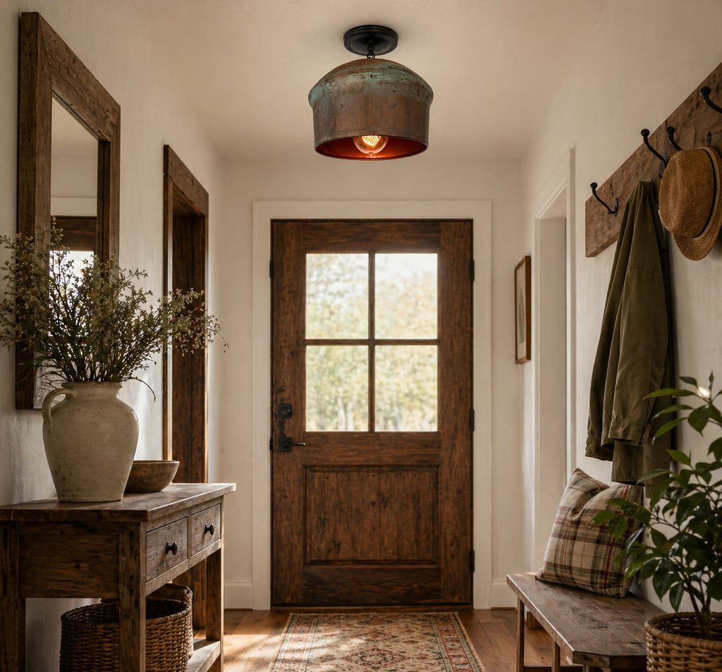 Modern Handcrafted Copper Ceiling Light with Chain | 8.5"