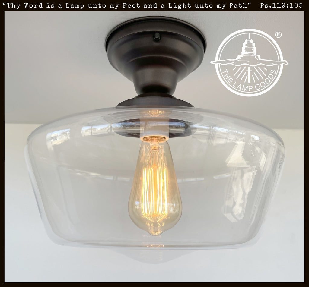 Large Clear Glass Schoolhouse Ceiling Light | 12"