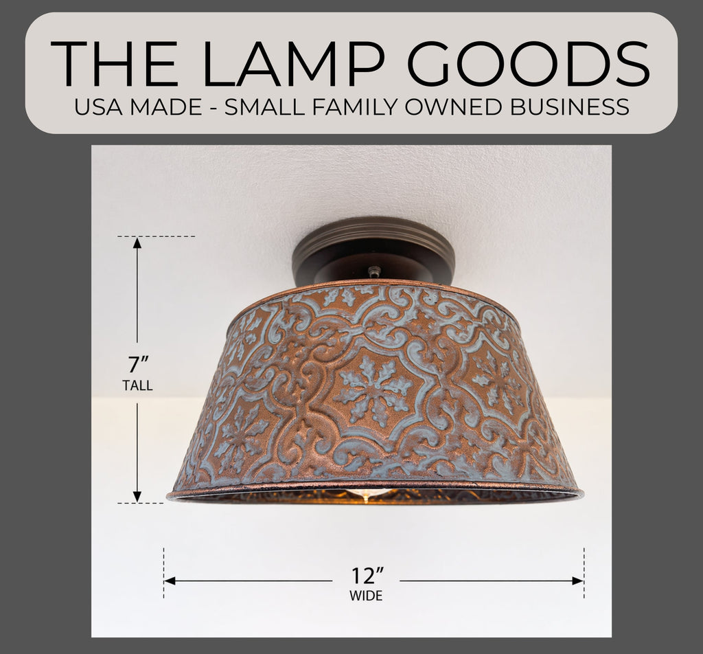 Ornate Copper Flush Mount Ceiling Light | 12" | Rustic Farmhouse