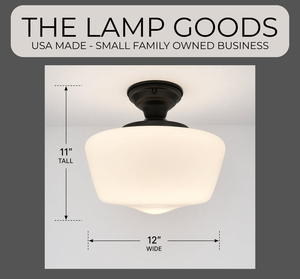 Large Milk Glass Schoolhouse Ceiling Light | 12"