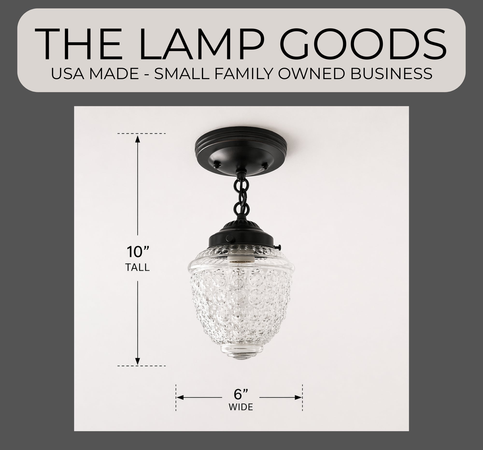 Antique Acorn Glass Ceiling Light with Chain | 6″