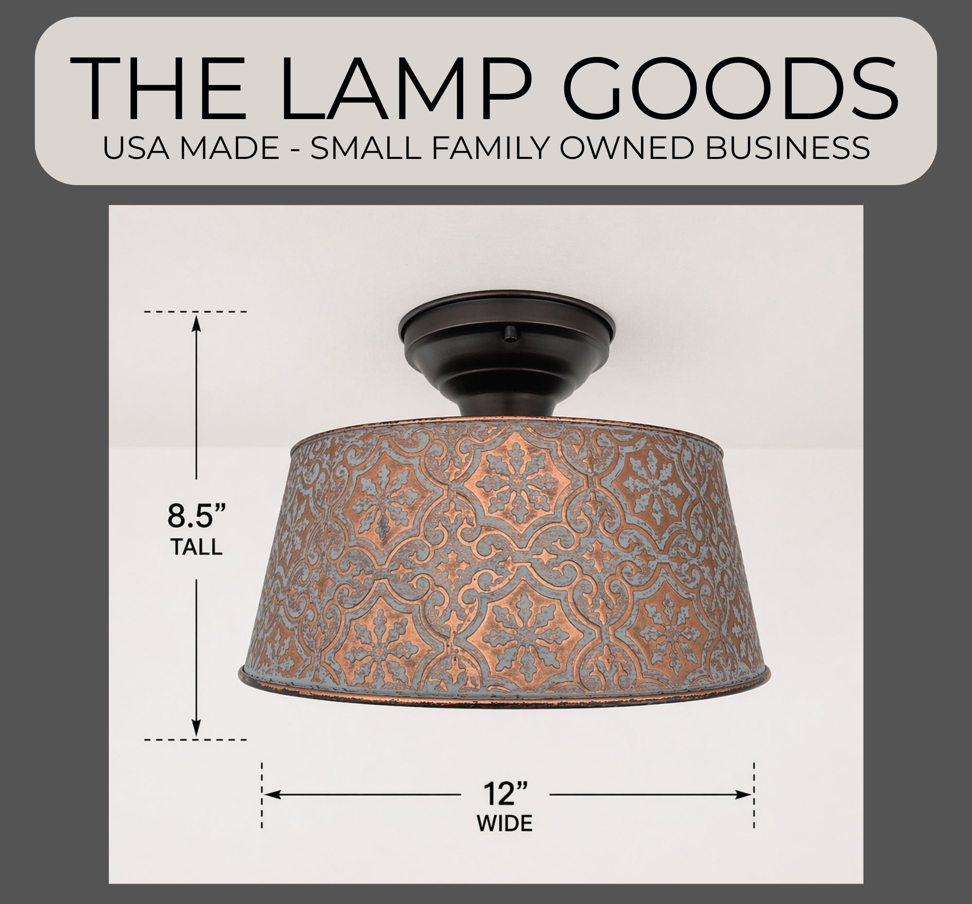 Ornate Copper Farmhouse Ceiling Light | 12" | 4-Bulb Flush Mount