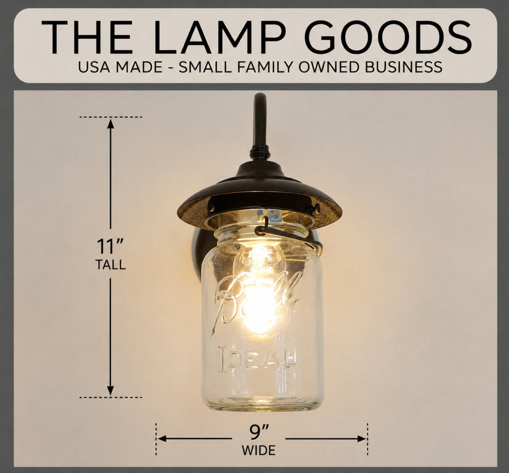 Exterior Outdoor Mason Jar Wall Sconce Light with Vintage Jar