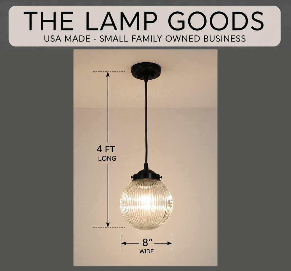 Factory Antique Large Glass Holophane Pendant Light